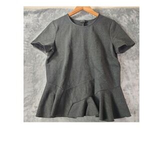 Womens M Gray Peplum Top Short Sleeve Stretch‎ Minimalist Casual EverydayWear